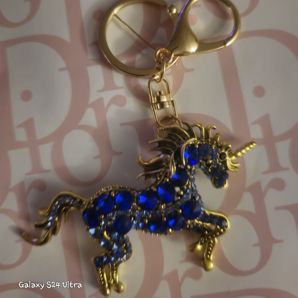 Gold Unicorn Bag Charm/ Brooch/ Keychain with Multicolor Gems New - Picture 4 of 5